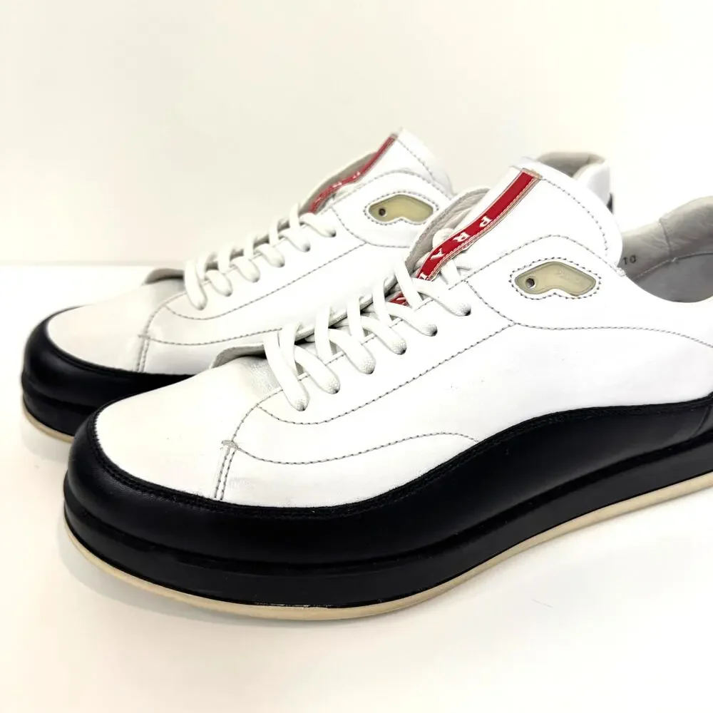 PRADA America's Cup White Black Leather Low Top Sneakers 10 Two Tone Sport Shoes